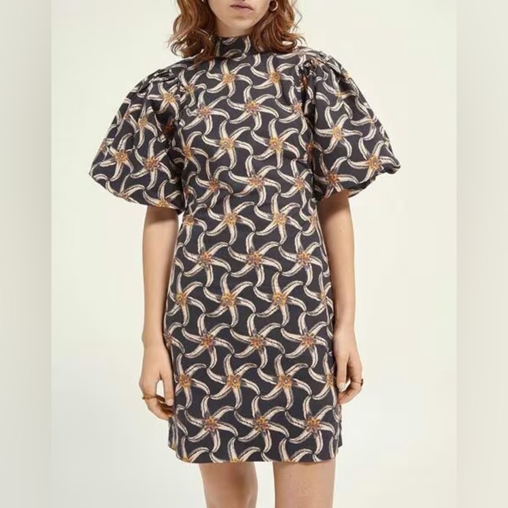 Scotch & Soda Sun Ray Organic Cotton Mini Dress Puff Sleeves Size Small